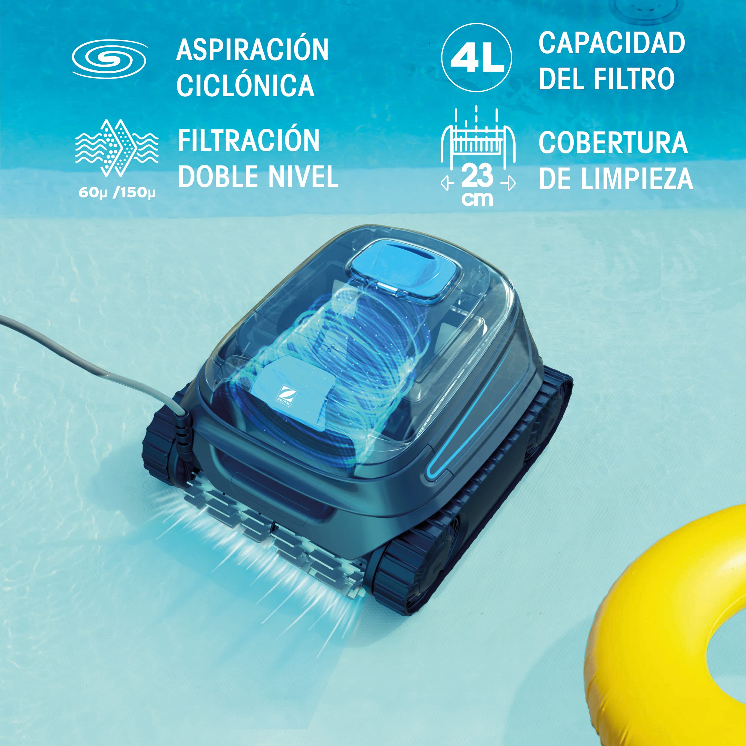 Zodiac CNX 40 iQ | Robot Limpiafondos para Piscinas hasta 12x6 m, Limpia Suelo, Paredes y Línea de Agua, App y Carrito Incluido