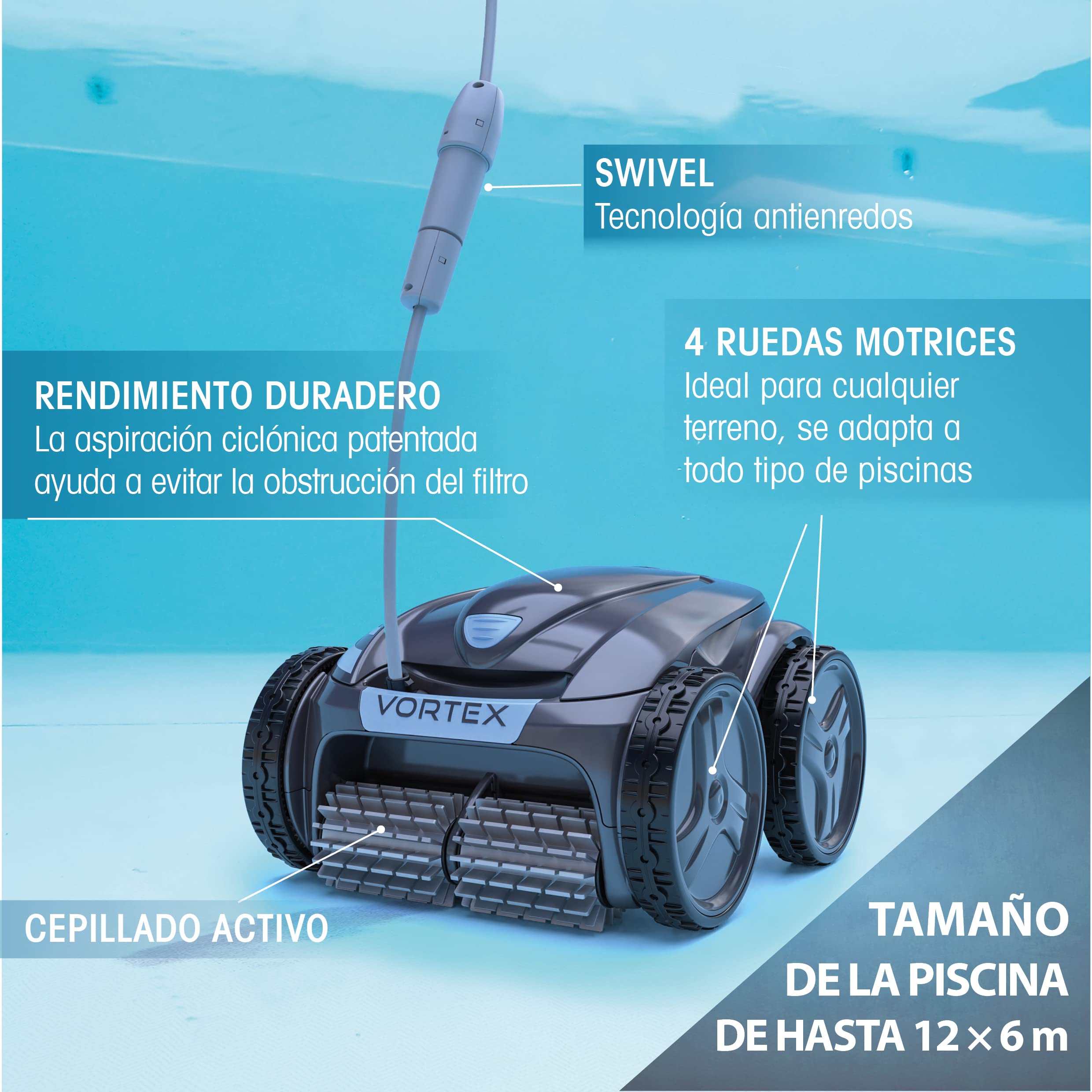 Zodiac Vortex 4WD OV 5480 iQ | Robot Limpiafondos para Piscinas hasta 12x6 m, Limpia Fondo, Paredes y Línea de Agua, App, Lift System y Carro Incluido