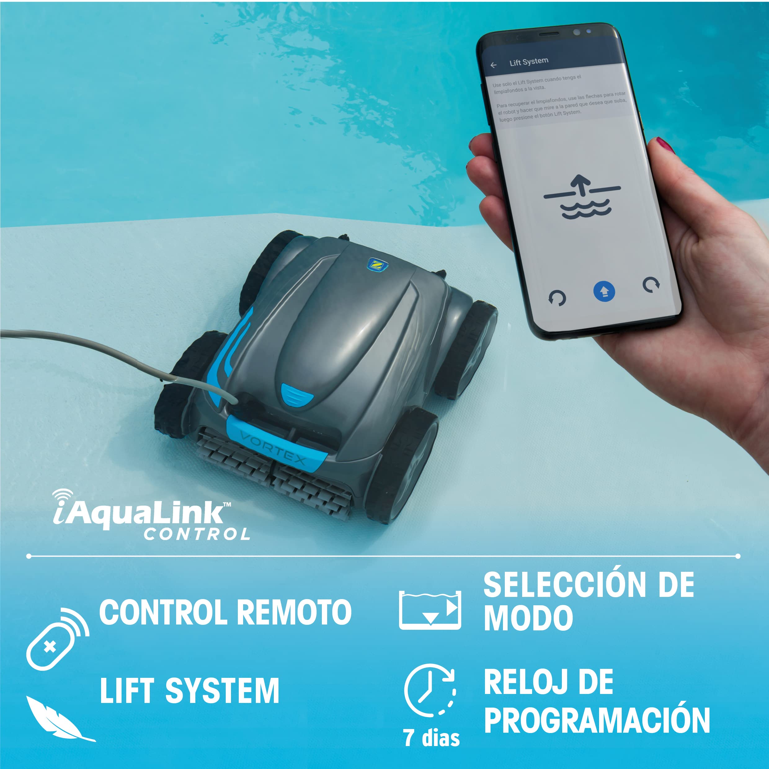 Zodiac Vortex 4WD OV 5480 iQ | Robot Limpiafondos para Piscinas hasta 12x6 m, Limpia Fondo, Paredes y Línea de Agua, App, Lift System y Carro Incluido