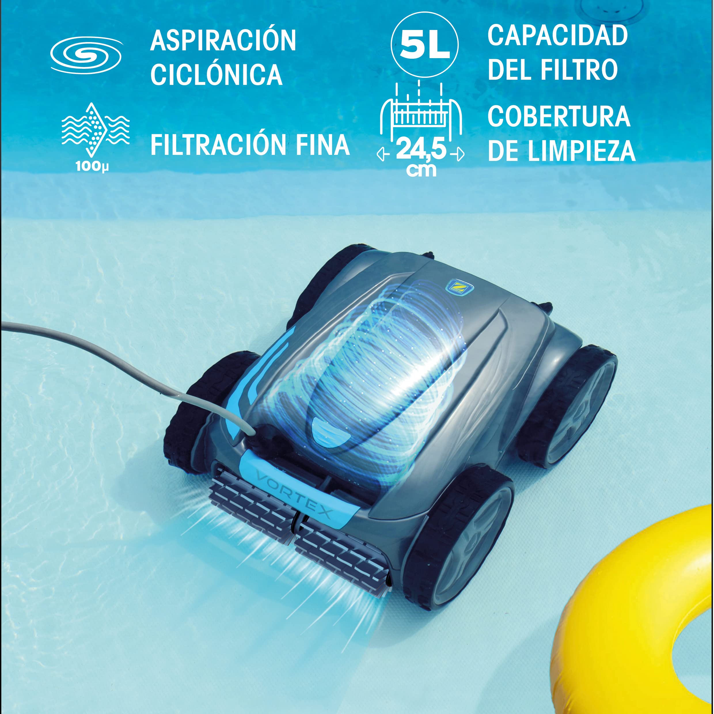 Zodiac Vortex 4WD OV 5480 iQ | Robot Limpiafondos para Piscinas hasta 12x6 m, Limpia Fondo, Paredes y Línea de Agua, App, Lift System y Carro Incluido