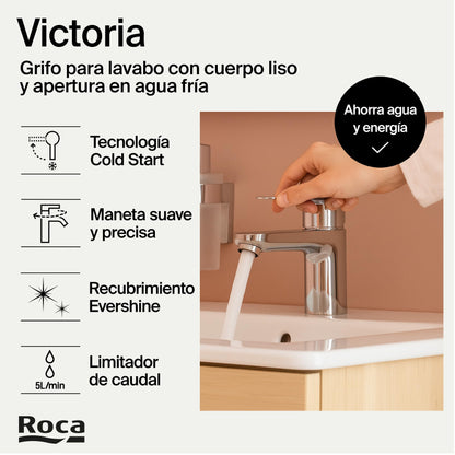 Roca Victoria Plus Grifería para lavabo con tecnología ColdStart