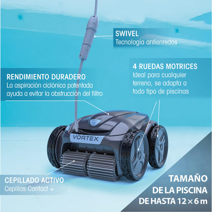 Zodiac Vortex 4WD OV 5300 SW | Robot Limpiafondos para Piscinas hasta 12x6 m, Limpia Suelo, Paredes y Línea de Agua