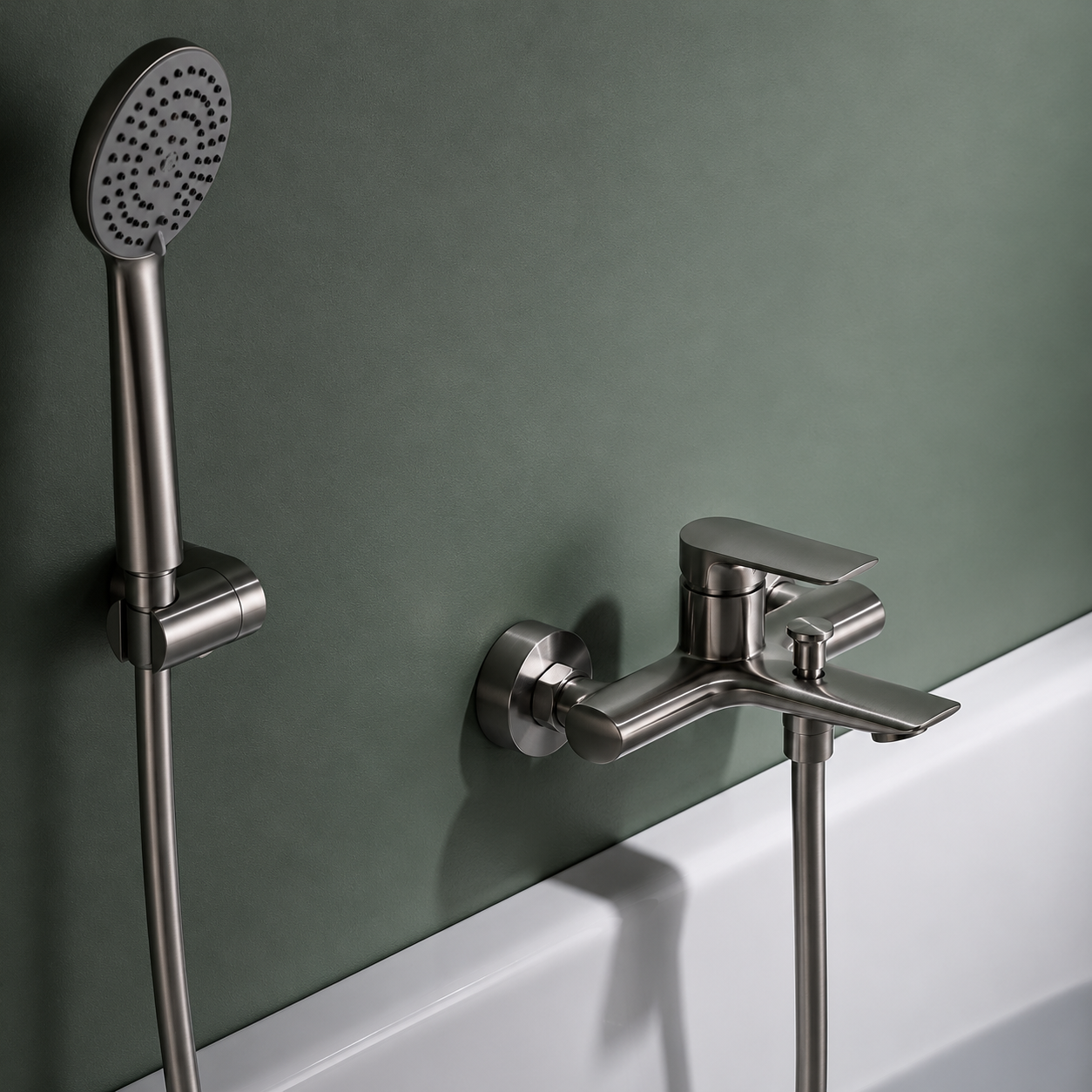 Grifería de baño y ducha monomando níquel cepillado serie Ural