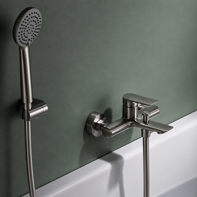 Grifería de baño y ducha monomando níquel cepillado serie Ural