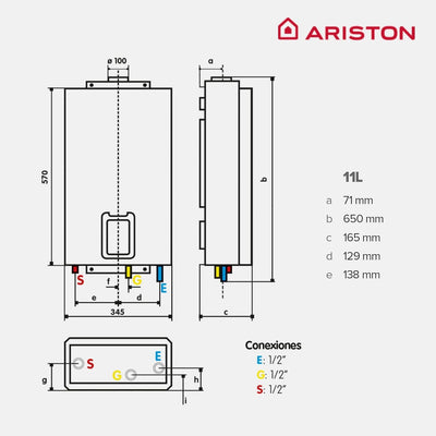 Calentador Estanco Ariston Next Evo X SFT 11L  medidas