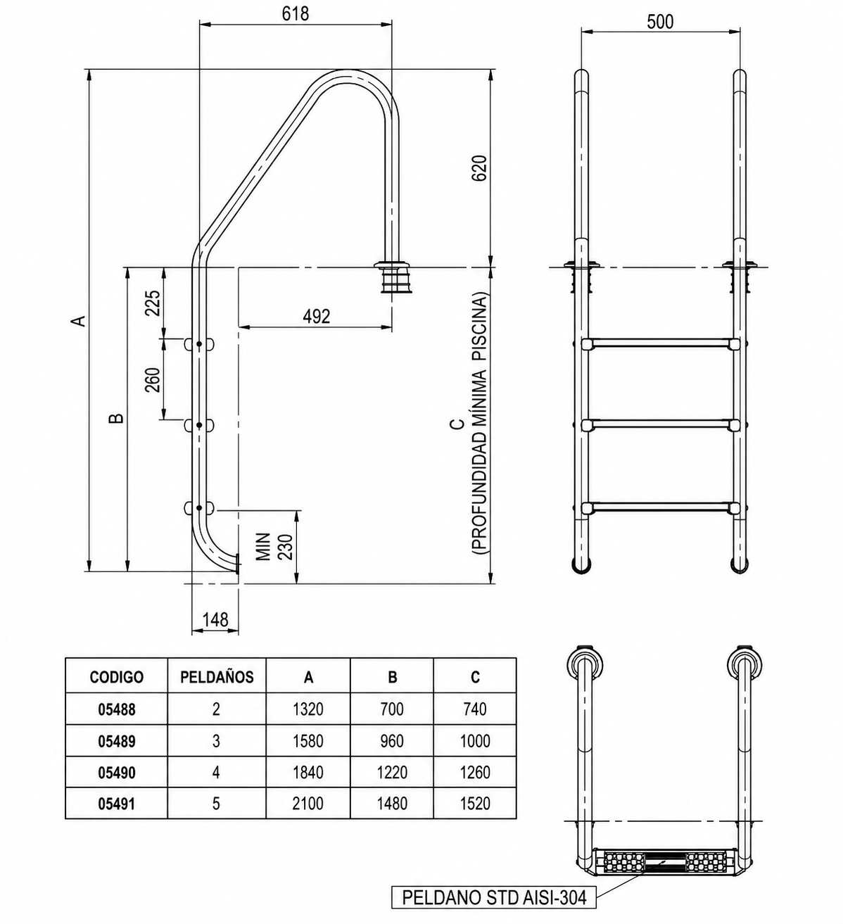 Escalera para Piscina Astralpool Standard 5 Peldaños Acero Inox