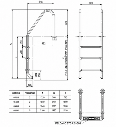 Escalera para Piscina Astralpool Standard 5 Peldaños Acero Inox