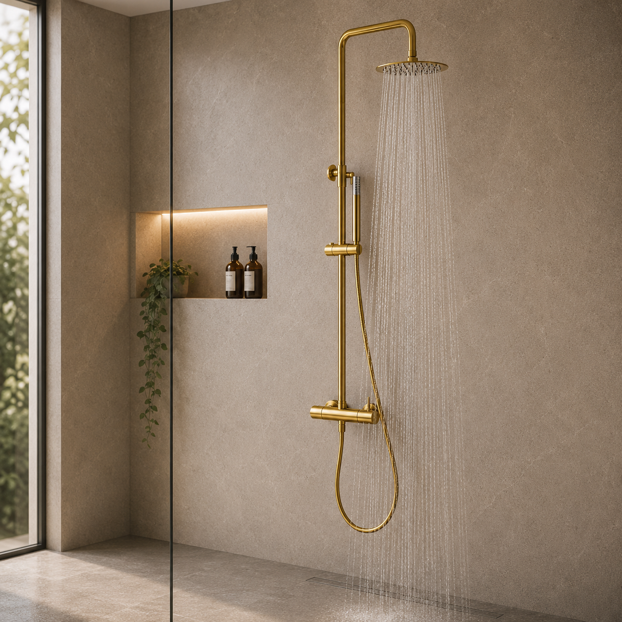 Columna de Ducha Monomando IMEX Monza BDM039 Oro Cepillado