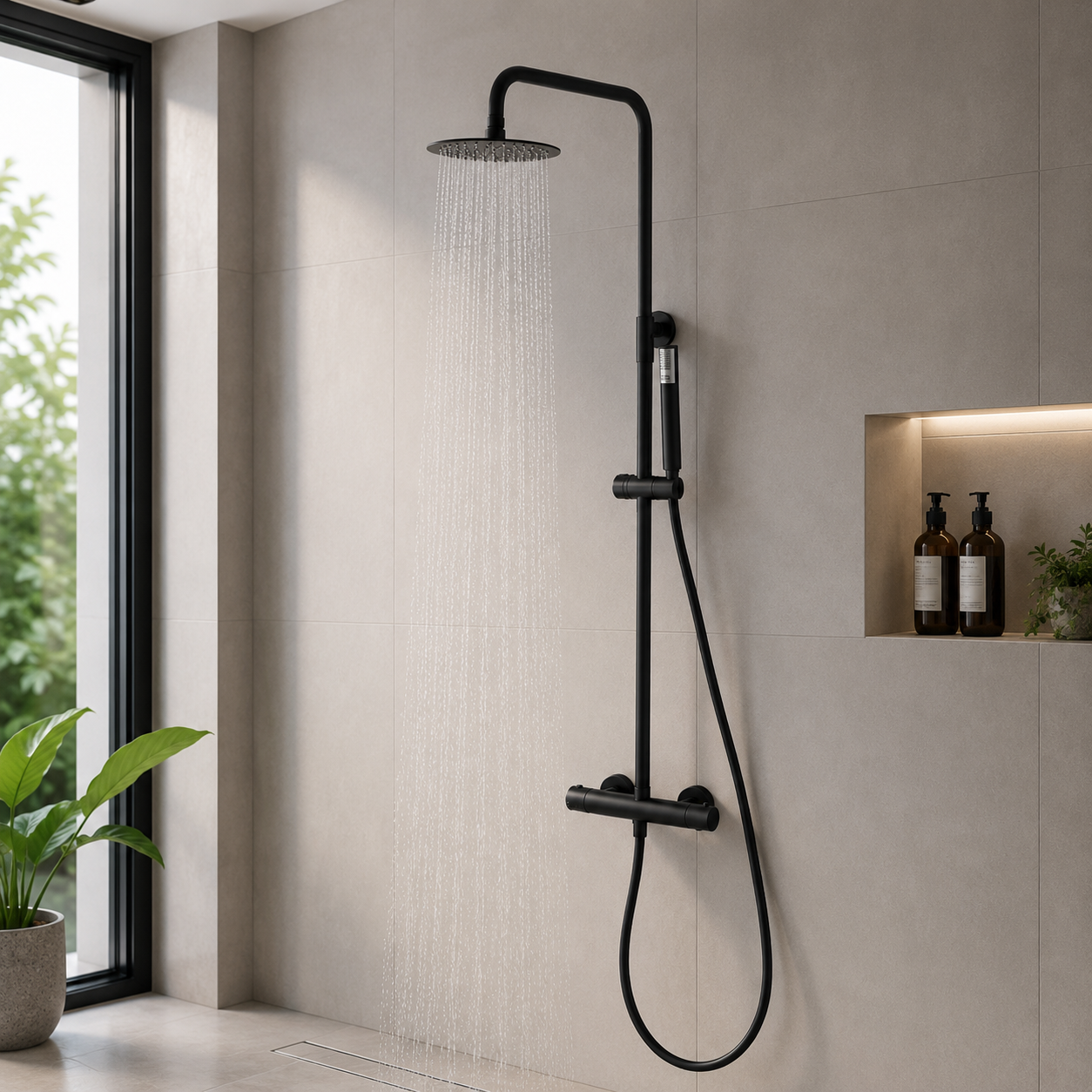 Columna de Ducha Termostático IMEX Monza BTM039-NG Negro Mate | Nousitan