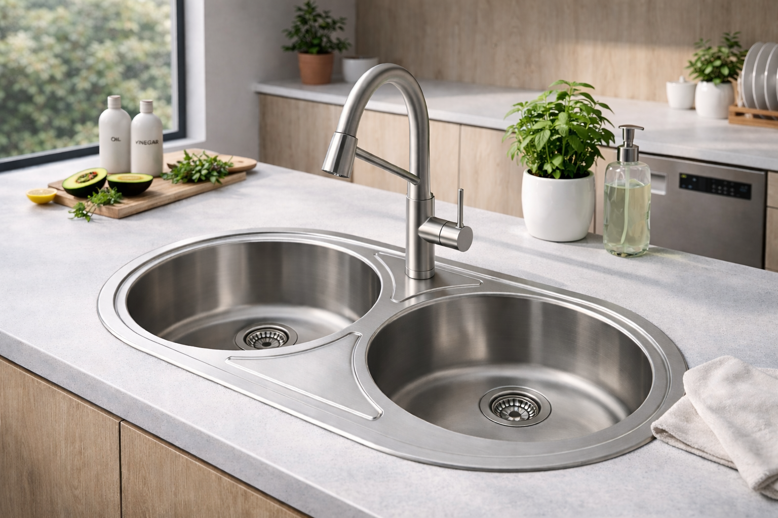 Fregadero Bajo Encimera Practic Lujo 2 Senos 84x44 Inox | Válvula con Rebosadero