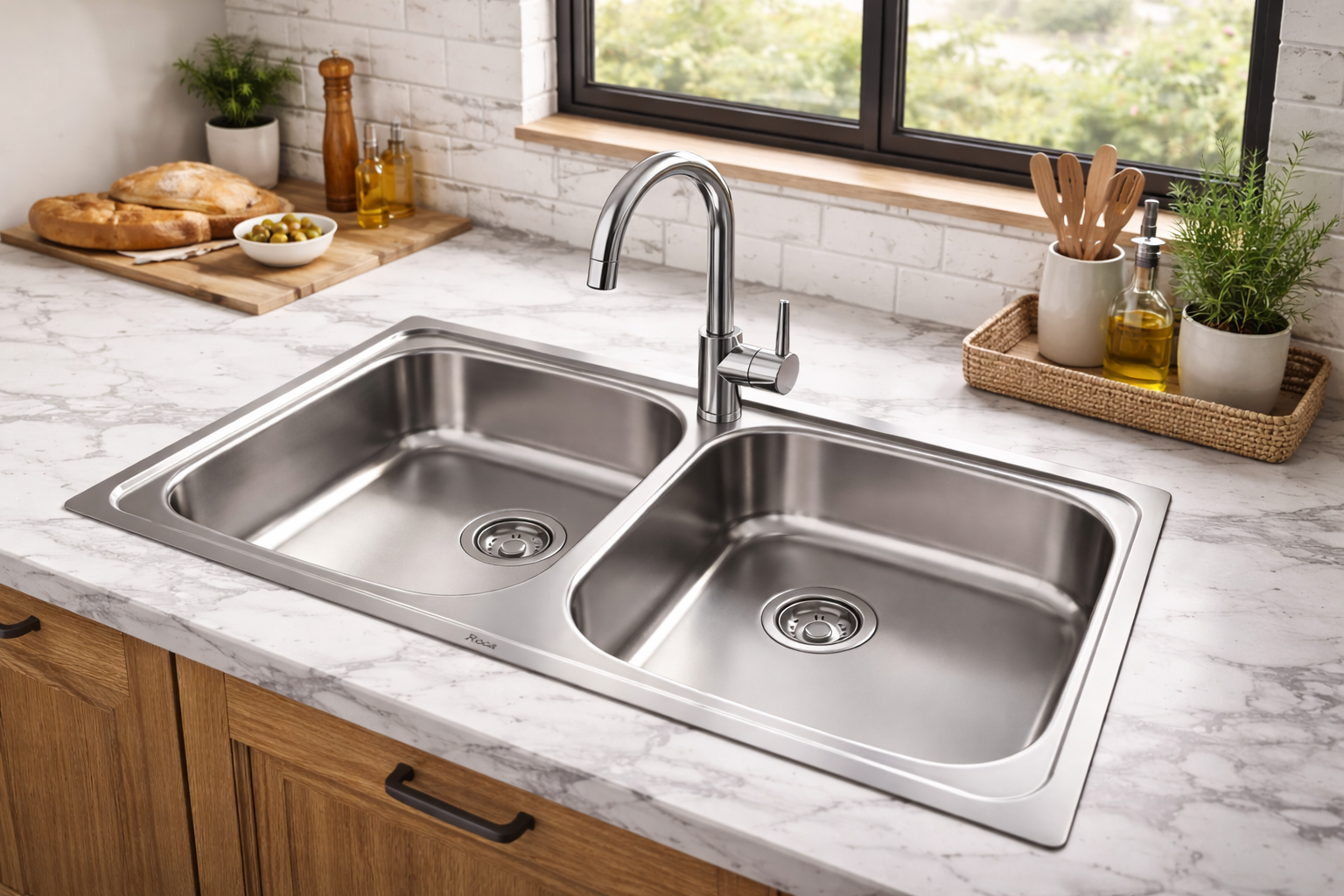 Fregadero Sobre Encimera Roca Victoria 90 2 Cubetas Inox 900x490 A872901A01