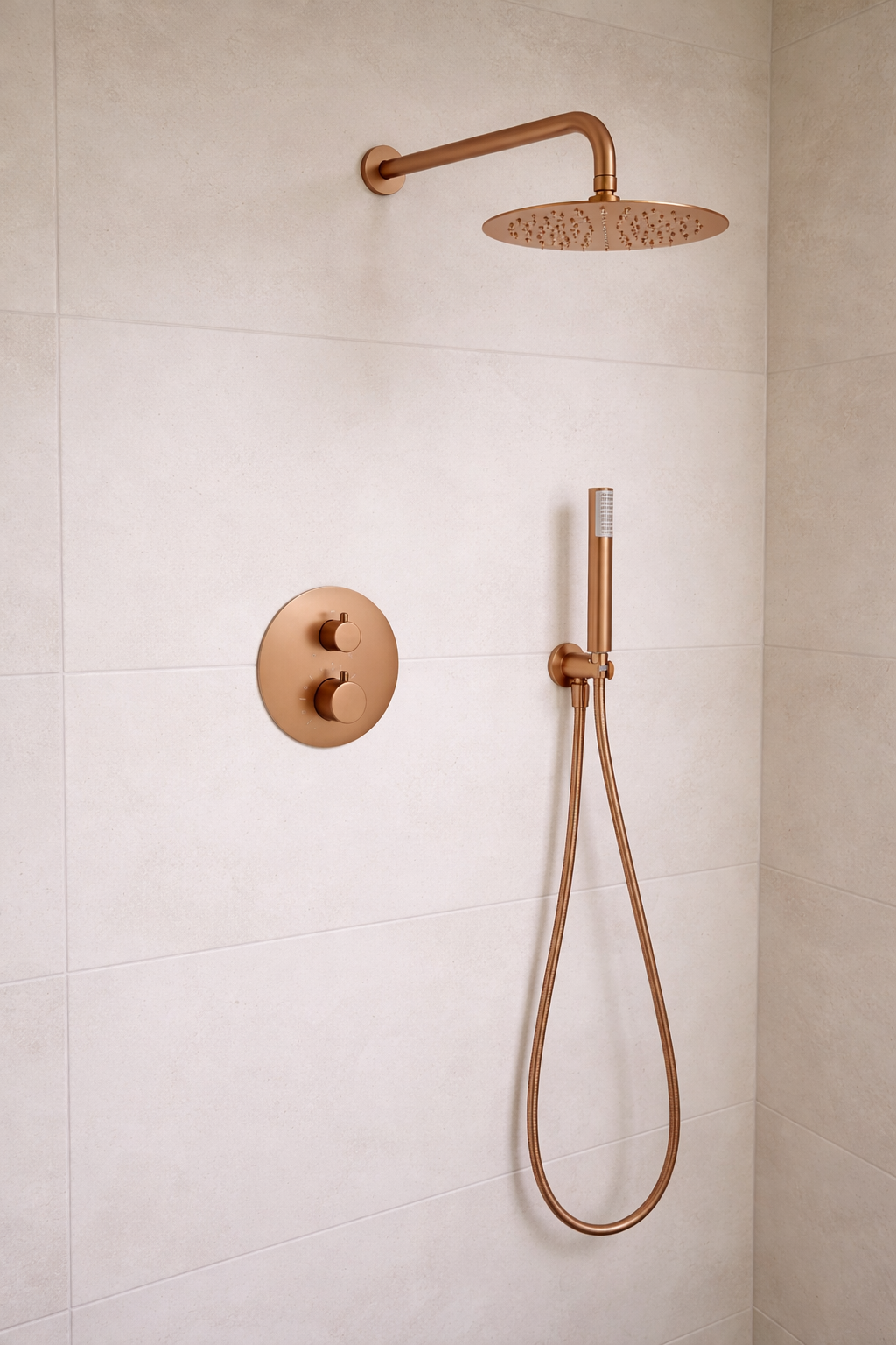 Sistema de Ducha Termostático IMEX Monza GTM039ORC Oro Rosa Cepillado Ø25 cm