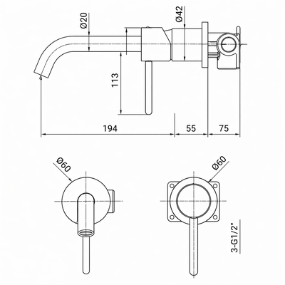 Grifo Lavabo Empotrado IMEX Monza GLM039 Oro Cepillado