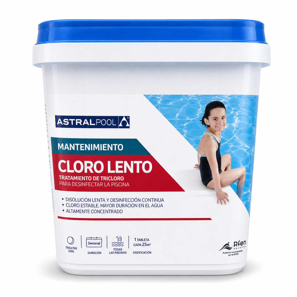 Cloro lento en tabletas 250 g Astralpool 5 kg tricloro para piscina