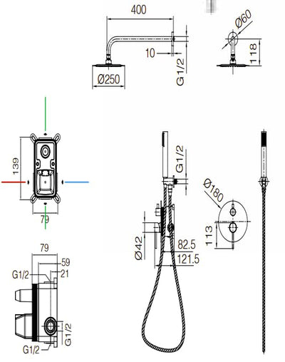Columna Ducha Empotrada IMEX monza medidas