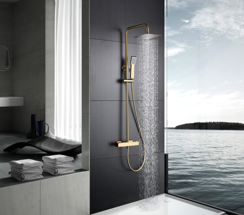 Columna de Ducha Termostático IMEX Art BTAR025  oro cepilla 1