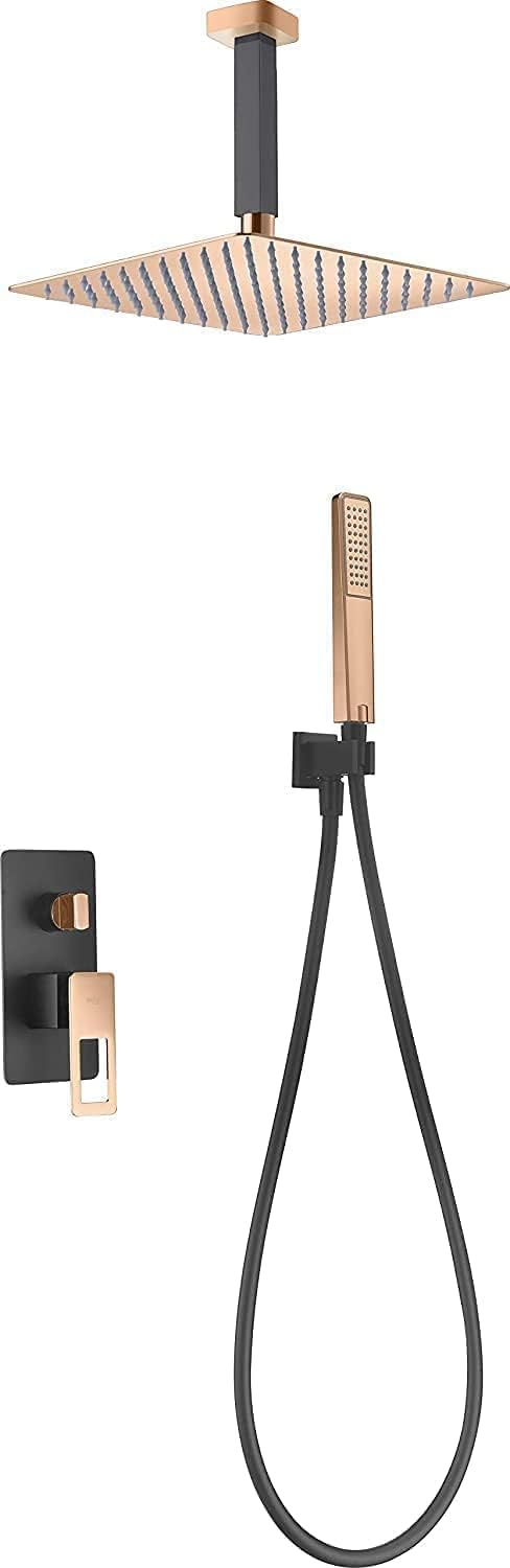 Conjunto ducha empotrado techo IMEX Estocolmo BDES37-6NG negro mate oro rosa