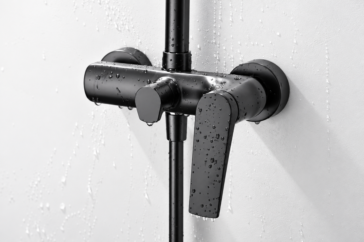 Conjunto ducha monomando IMEX Delos BDD055 negro mate detalle