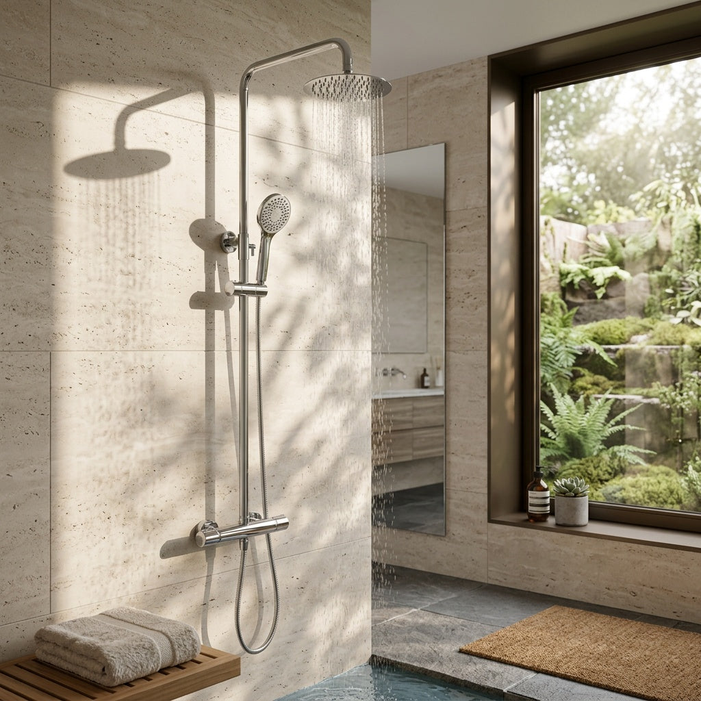 Columna de Ducha Termostático IMEX Eco-Kent BTK017-ECO Cromo Rociador Ø20 cm