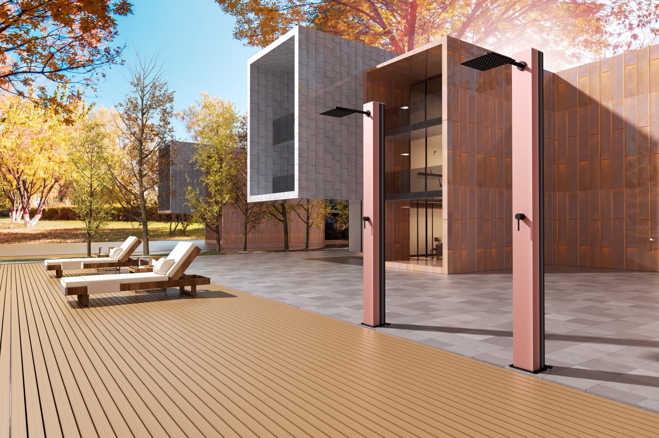 Columna Ducha Exterior Poolimex Phoenix GPP015 Rosa Coral Negro Mate