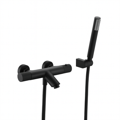 Grifo termostático Imex Génova BTG053-4NG negro mate con kit de ducha completo