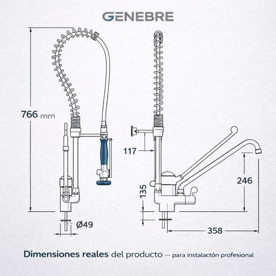 Grifo columna prelavado profesional Genebre 