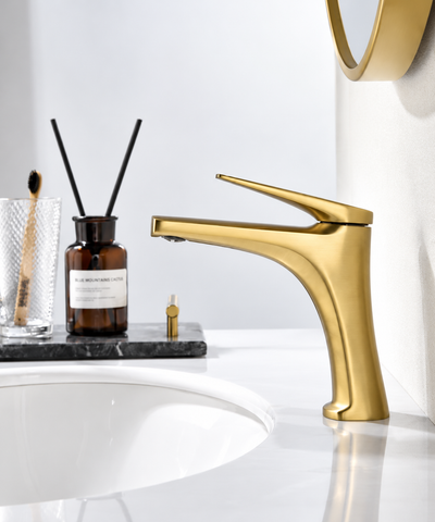 Grifo lavabo IMEX Delos BDD055-1 oro cepillado baño moderno