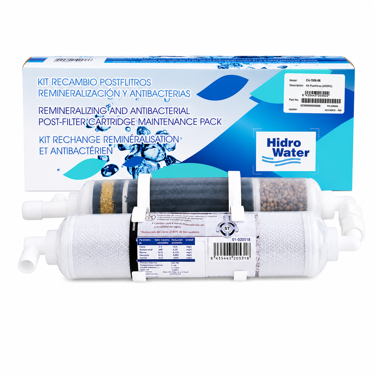 Kit cartuchos postfiltros Hidrowater remineralización y antibacterias