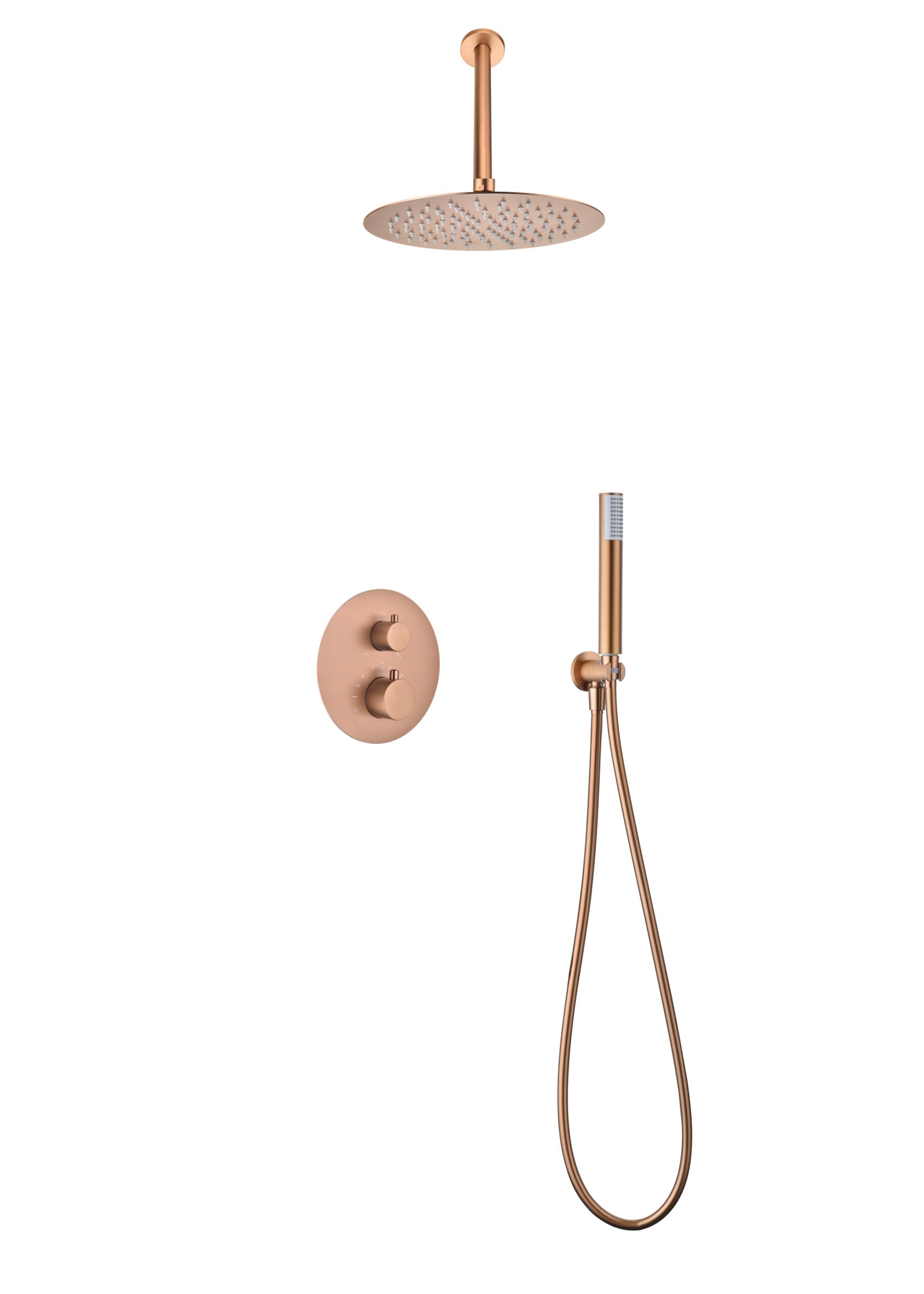 Sistema ducha empotrado termostático IMEX Monza GTT039 oro rosa cepillado