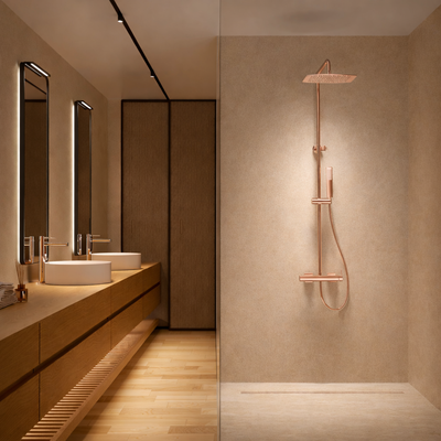columna de ducha monomando IMEX Toscana BDT064 oro rosa cepillado