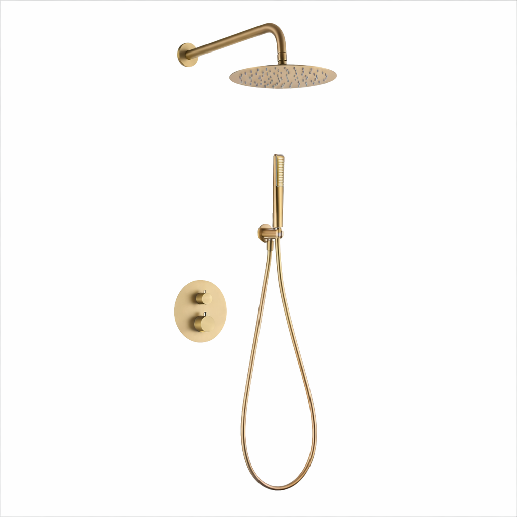 Conjunto ducha empotrado termostático IMEX Nápoles GTN047 OC oro cepillado PVD