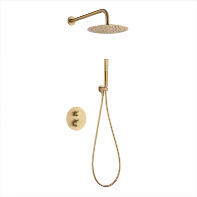 Conjunto ducha empotrado termostático IMEX Nápoles GTN047 OC oro cepillado PVD